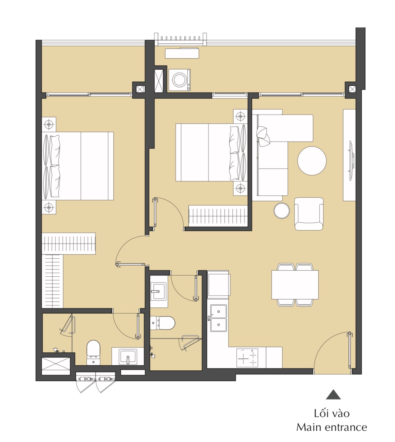 Layout căn hộ 2PN và 2PN+ Nexus Zone